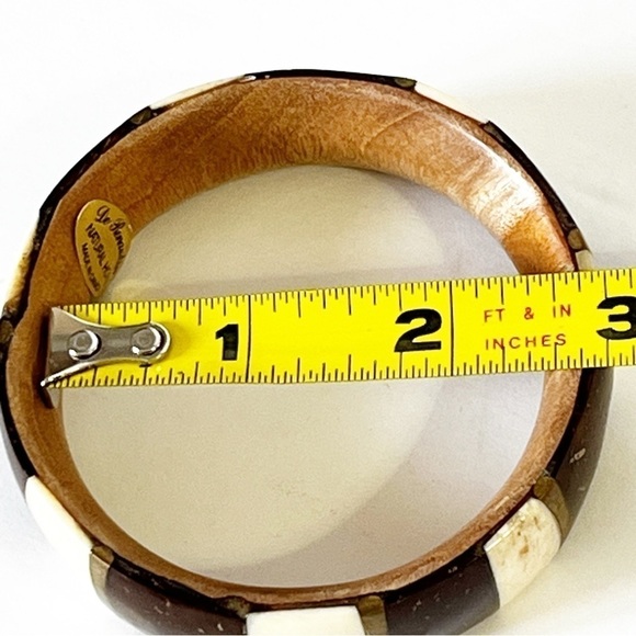 Vintage De Renaudin Natural Horn Bangle Bracelet Cuff Canada Brown Cream Boho - Picture 7 of 9